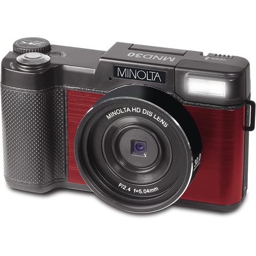 Minolta MND30 30MP 2.7K Ultra HD 4X Zoom Digital Camera (Red) - Open Box