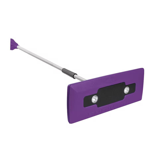 Compact 4-in-1 Telescoping Snow Broom with Ice Scraper and LED Light, Purple