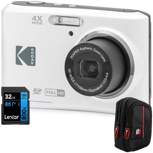 Kodak PIXPRO FZ45 16MP Digital Camera White with Lexar 32GB Card and Camera Case