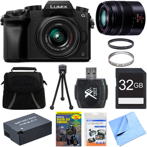 Panasonic LUMIX G7 Mirrorless 4K UHD Camera w/ 14-42mm & 45-150mm Deluxe Dual Lens Bundle