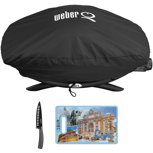 Weber Premium Grill Cover for Q 200/2000 Series Gas Grills w/ Kitchen Accessory Bundle