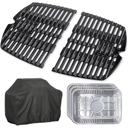 Weber Cast Iron Cooking Grates for Q 100/1000 Series Grills + Cover & Drip Pans