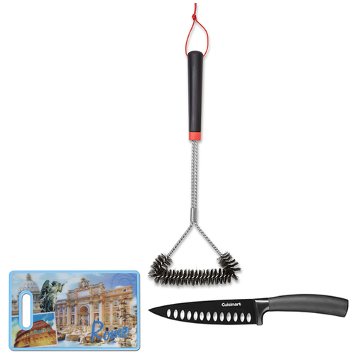 Weber 18-inch Three-Sided Grill Brush with Knife and Cutting Board
