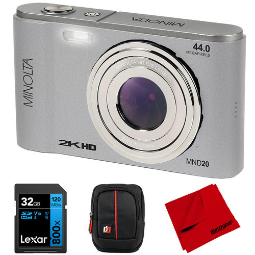 Minolta MND20 44 MP 2.7K Ultra HD Digital Camera, Silver w/ Accessories Bundle