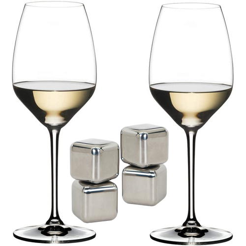 Riedel Extreme Riesling Glass Set of 2 with Steel Ice Cubes 4 Pack