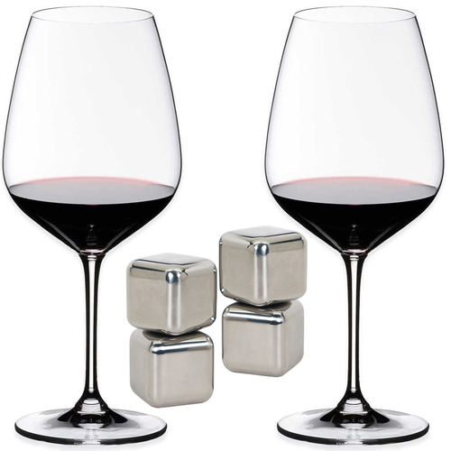 Riedel Heart to Heart Cabernet Sauvignon Glasses Set of 2 with Steel Ice Cubes
