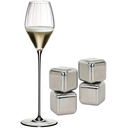 Riedel High Performance Champagne Glass with Steel Ice Cubes 4 Pack