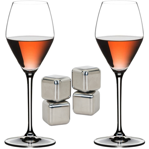 Riedel Extreme Rose/Champagne Wine Glass Set of 2 with Steel Ice Cubes 4 Pack