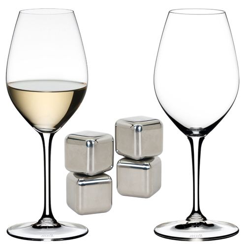 Riedel Wine Friendly White Wine and Champagne Glass Set of 2 + Steel Ice Cubes