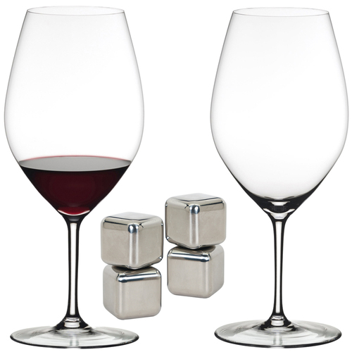Riedel Magnum Wine Friendly Glass Set of 2 with Steel Ice Cubes 4 Pack