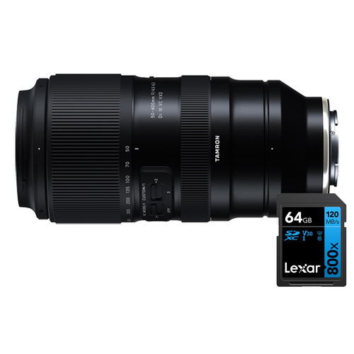 Tamron 50-400mm F/4.5-6.3 Di III VC VXD Telephoto Lens for Sony + 64GB Card