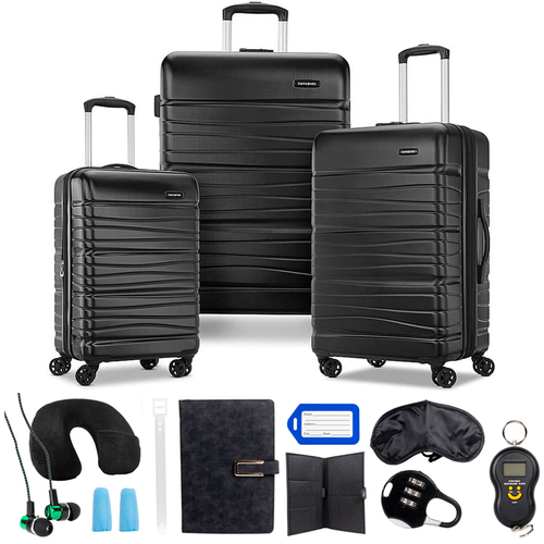 Samsonite Evolve SE 3pc Spinner Luggage Set, Bass Black w/ 10pc Accessory Kit