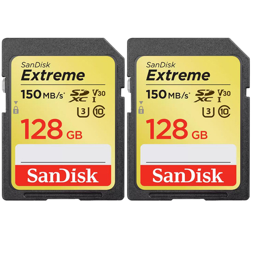 Sandisk Extreme SDXC Memory Card, 128GB, UHS-I (SDSDXV5-128G-ANCINSD) - (2-Pack)