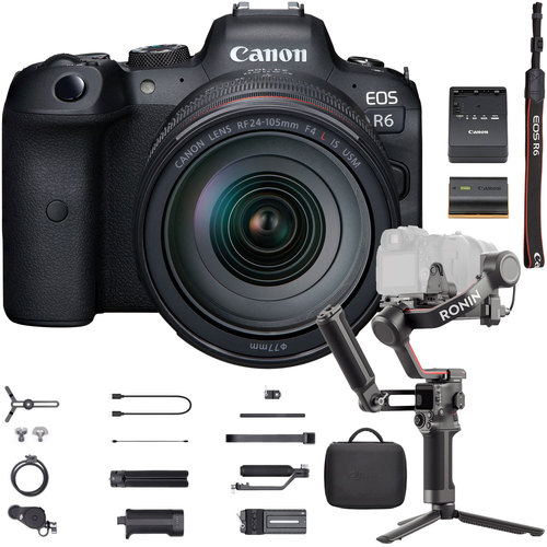 Canon EOS R6 Full Frame Mirrorless Camera + 24-105mm Lens Bundle w/ RS 3 Gimbal Combo