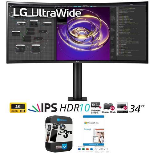 LG 34` 21:9 Curved UltraWide QHD PC Monitor +Microsoft 365 Personal +3Yr Warranty