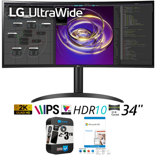 LG 34` Curved UltraWide QHD IPS Display PC Monitor +Microsoft 365 +3Yr Warranty