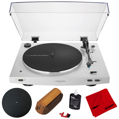 Audio Technica Fully Automatic Wireless Belt-drive Turntable, White w/ Accessories Bundle