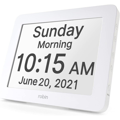 Robin 2.0 Digital Day Clock, Large Display, Alarms/Audio Reminders (White) - E312332