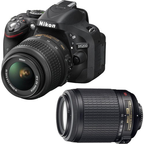 Nikon D5200 24.1 MP DSLR Camera, 18-55mm & 55-200mm Lens Bundle - Factory Refurbished