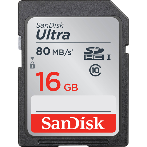 Sandisk Ultra SDHC 16GB UHS Class 10 Memory Card, Up to 80 MB/s Read Speed - Open Box