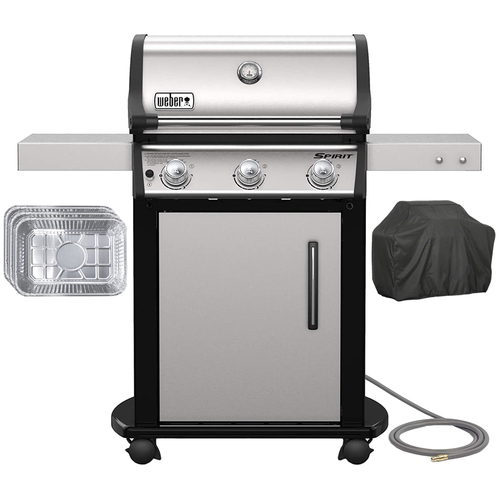 Weber Spirit S-315 Natural Gas Grill, Stainless Steel w/ Grill Cover + 3x Drip Pans
