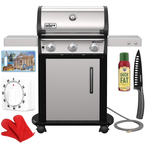 Weber Spirit S-315 Natural Gas Grill, Stainless Steel w/ Kitchen Accessory Bundle