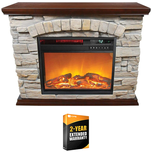 LifeSmart Large Square Infrared Faux Stone Fireplace w/ 2 Year Extended Warranty
