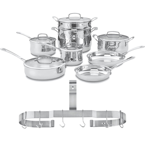 Cuisinart 13 Piece Contour Stainless Steel Cookware Set with Cookware Rack