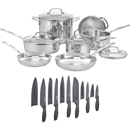 Cuisinart Chef's Classic Stainless 11-Piece Cookware Set + 12 Piece Cutlery Set