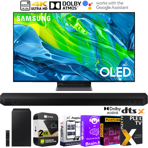 Samsung S95B 55` 4K Quantum HDR OLED Smart TV w/ Soundbar + Warranty Bundle