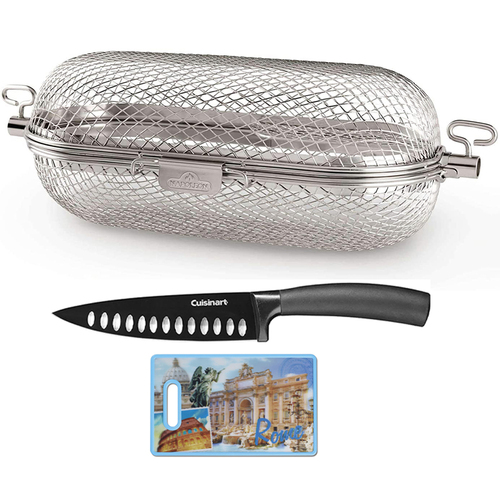Napoleon Rotisserie Grill Basket Stainless Steel with Cutting Board and 6` Knife