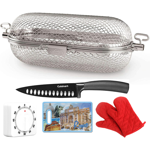 Napoleon Rotisserie Grill Basket Stainless Steel with 6` Chef's Knife Bundle