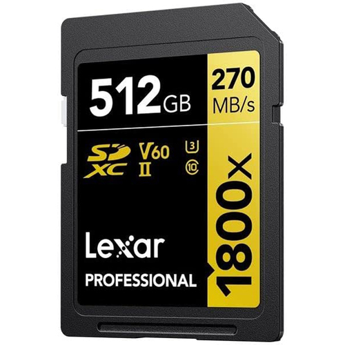 Lexar 512GB Professional 1800x UHS-II SDXC Memory Card (GOLD Series)
