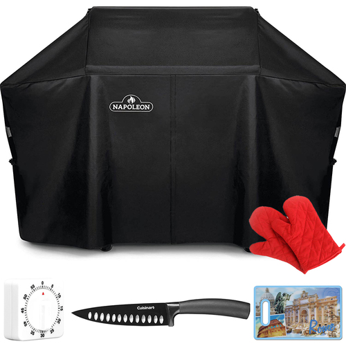 Napoleon PRO 665 Outdoor Grill Cover Black with 6` Chef's Knife Bundle