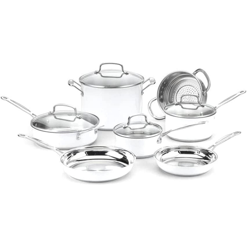 Cuisinart Chef's Classic Series 11-Piece Cookware Set, White/Stainless (CSMW-11G)