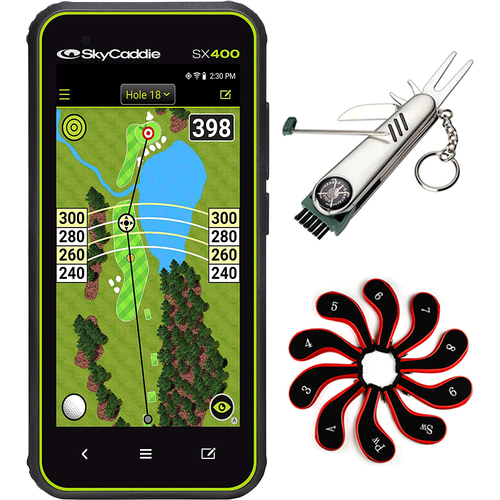 SkyCaddie Handheld Golf GPS w/ 4` Touch Display Black + Multi-Tool & Club Covers