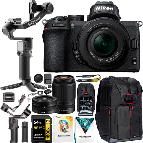 Nikon Z 50 Mirrorless Camera + 2 Lens 16-50mm & 50-250mm + DJI RS 3 Mini Gimbal Bundle