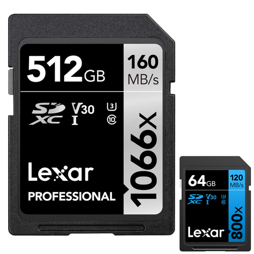 Lexar Professional 1066x SDXC UHS-I Card SILVER Series 512GB Memory Card + 64GB Card