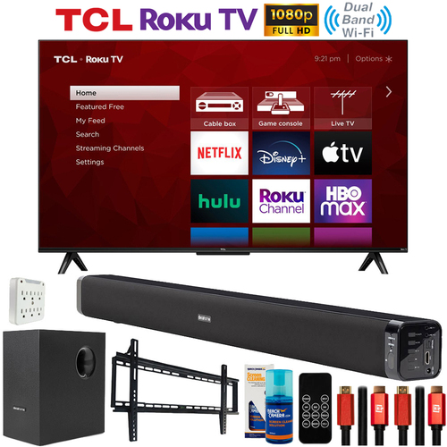 TCL 40` Class 3-Series FHD LED Smart Roku TV with Deco Gear Home Theater Bundle
