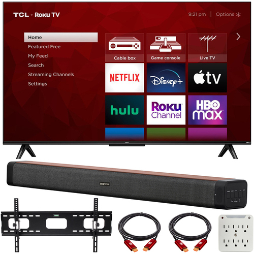 TCL 65` Class 4-Series 4K UHD HDR Smart Roku TV w/ Deco Home 60W Soundbar Bundle