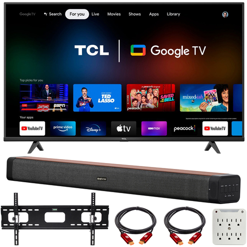 TCL 75` Class 4-Series 4K UHD HDR Smart Google TV w/ Deco Home 60W Soundbar Bundle