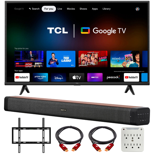 TCL 43` Class 4-Series 4K UHD HDR Smart Google TV w/ Deco Home 60W Soundbar Bundle