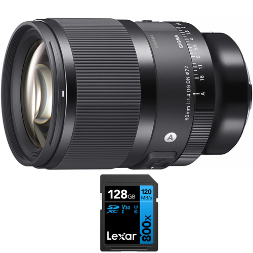 Sigma 50MM F1.4 DG DN Art Lens L-Mount + Lexar 128GB 800x UHS-I SDHC Memory Card
