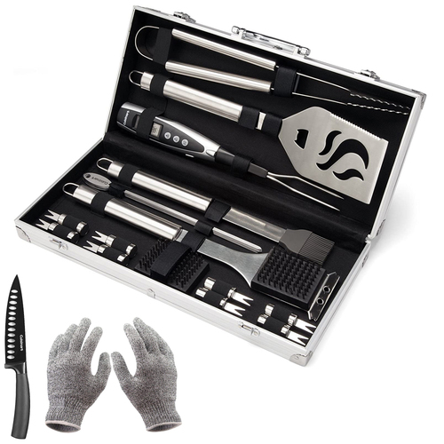 Cuisinart CGS-5020 20-Piece Deluxe Grill Set + 6` Chef's Knife + Safety Gloves