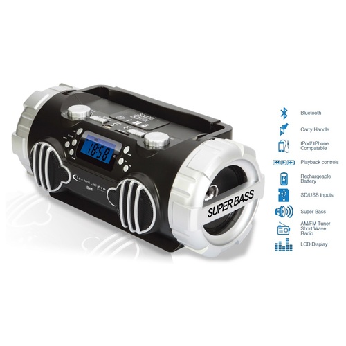 Technical Pro Rechargeable Portable Battery Powered Bluetooth Speaker - Black