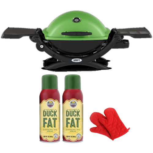 Weber Liquid Propane Portable Grill Green with 2x Cooking Oil and Oven Mitt