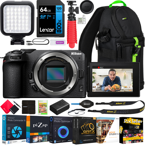 Nikon Z 30 Mirrorless Camera 4K DX Body Kit + Deco Gear Backpack +LED Accessory Bundle