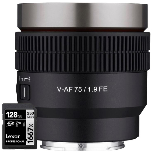 ROKINON 75mm T1.9 Full Frame Cine Auto Focus for Sony E Mount with 128 GB Card