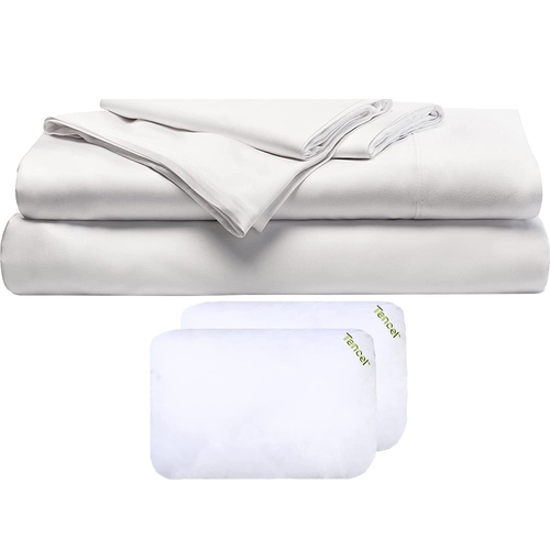 Cariloha Resort Bamboo-Viscose 4-Piece Bed Sheet Set King White + 2 Pack Pillows