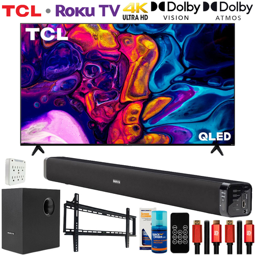 TCL 55` Class 4K UHD QLED HDR Smart Roku TV with Deco Gear Home Theater Bundle